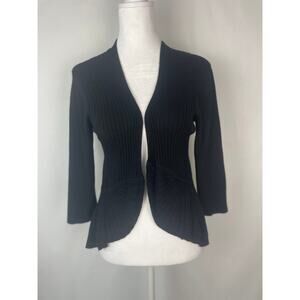 Y2k Say What? Elegant Black Ribbed Knit 3/4 Sleeve Open Front Peplum Cardigan